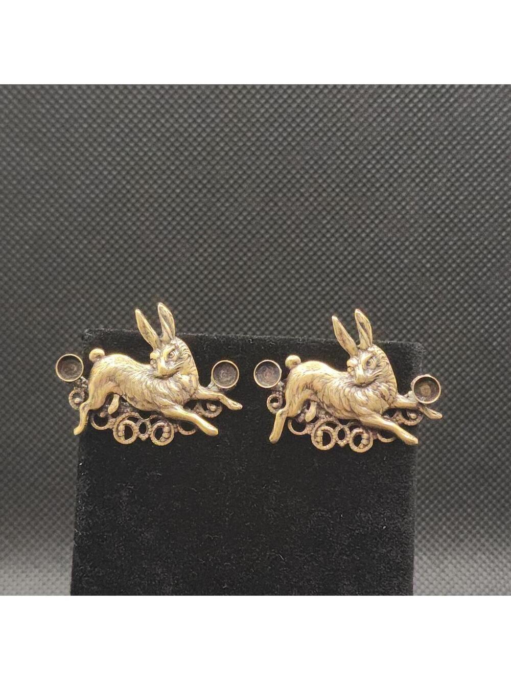 60s brass stamped repurposed brooch stud earrings